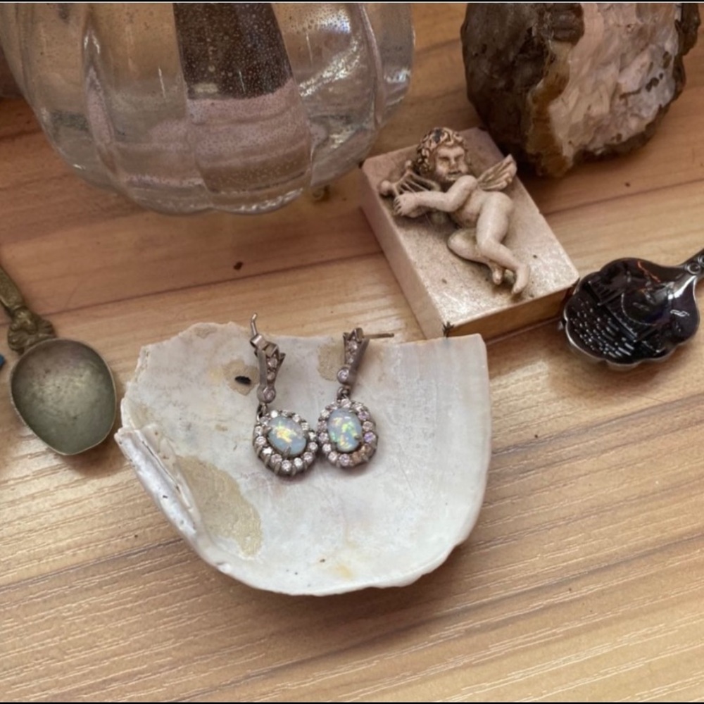 Vintage genuine opal earrings with crystals